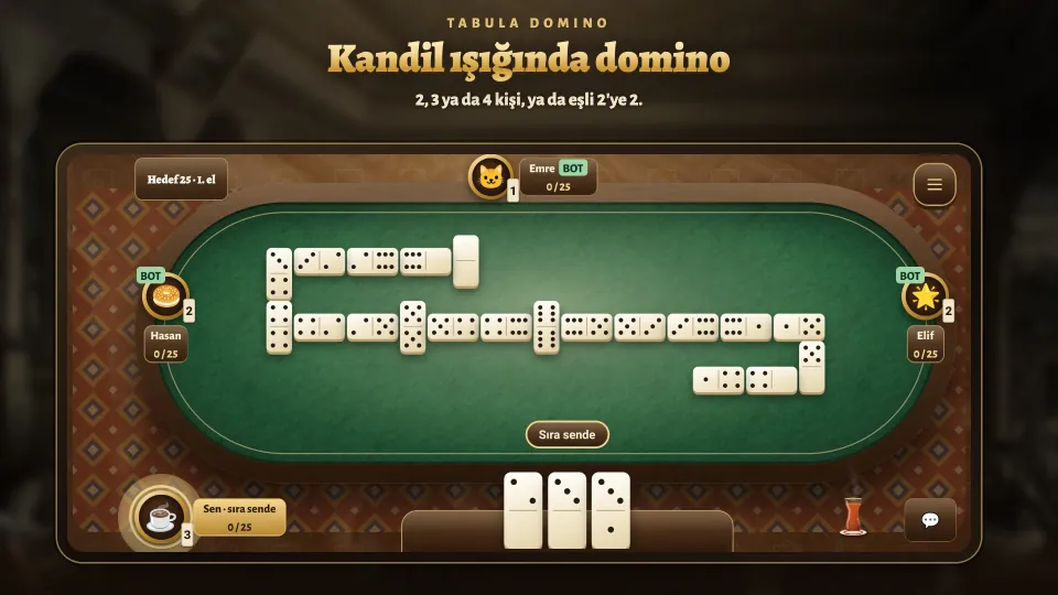 Kandil ışığında dört kişilik bir Tabula Domino maçı